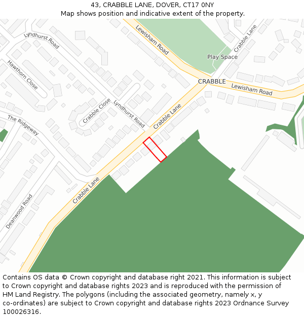 43, CRABBLE LANE, DOVER, CT17 0NY: Location map and indicative extent of plot