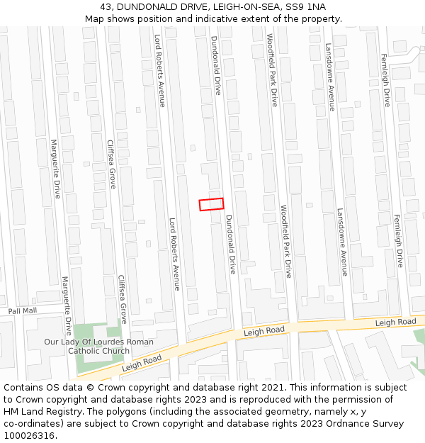 43, DUNDONALD DRIVE, LEIGH-ON-SEA, SS9 1NA: Location map and indicative extent of plot