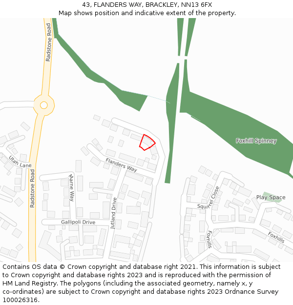 43, FLANDERS WAY, BRACKLEY, NN13 6FX: Location map and indicative extent of plot