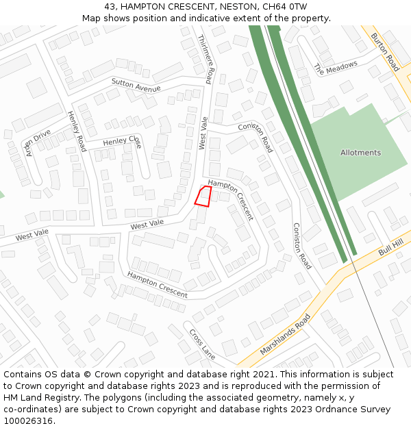 43, HAMPTON CRESCENT, NESTON, CH64 0TW: Location map and indicative extent of plot