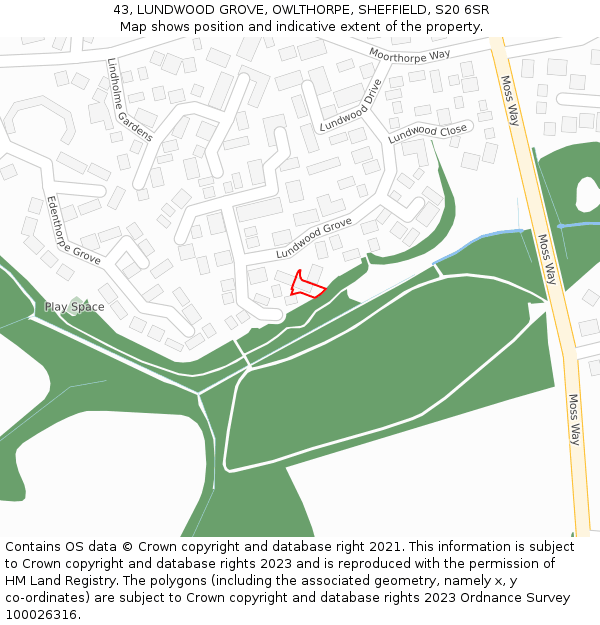 43, LUNDWOOD GROVE, OWLTHORPE, SHEFFIELD, S20 6SR: Location map and indicative extent of plot