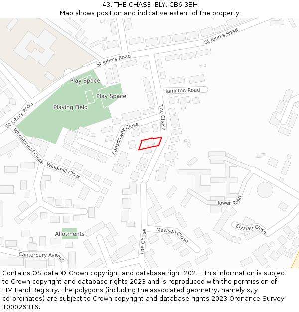 43, THE CHASE, ELY, CB6 3BH: Location map and indicative extent of plot