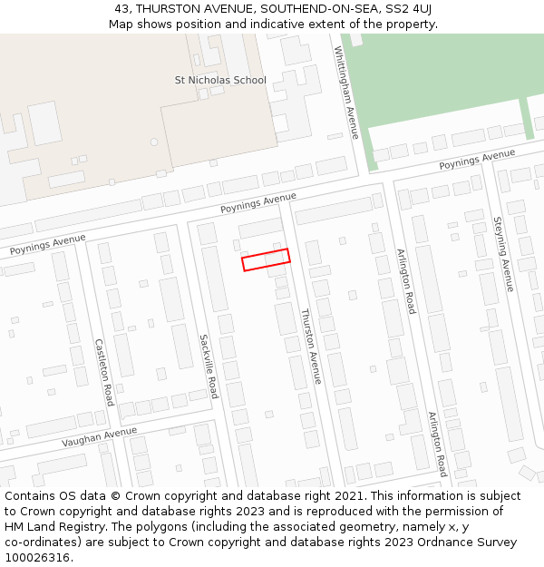 43, THURSTON AVENUE, SOUTHEND-ON-SEA, SS2 4UJ: Location map and indicative extent of plot