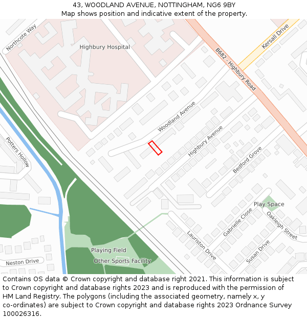 43, WOODLAND AVENUE, NOTTINGHAM, NG6 9BY: Location map and indicative extent of plot