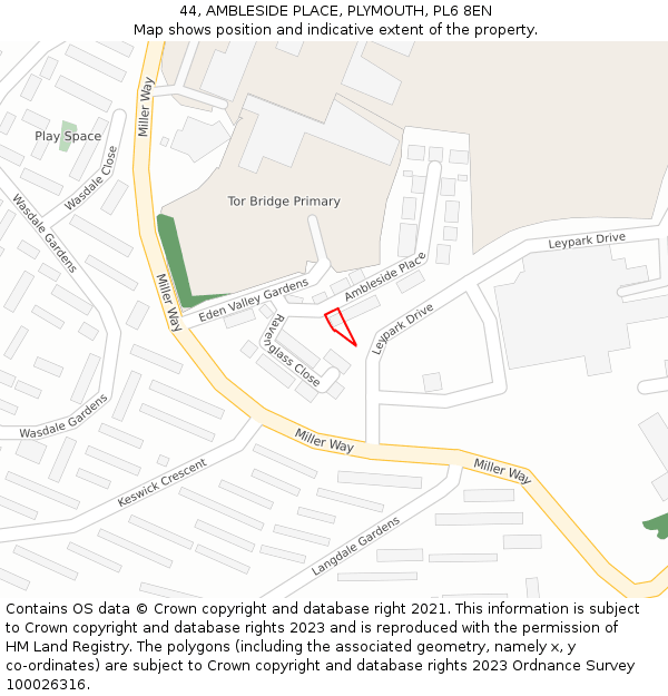 44, AMBLESIDE PLACE, PLYMOUTH, PL6 8EN: Location map and indicative extent of plot