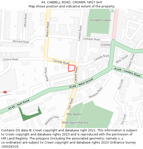 44, CABBELL ROAD, CROMER, NR27 9HY: Location map and indicative extent of plot