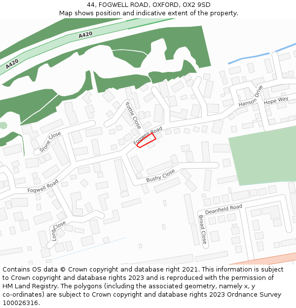 44, FOGWELL ROAD, OXFORD, OX2 9SD: Location map and indicative extent of plot