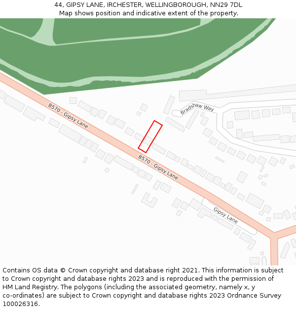 44, GIPSY LANE, IRCHESTER, WELLINGBOROUGH, NN29 7DL: Location map and indicative extent of plot