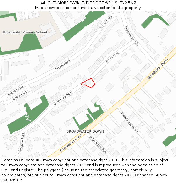 44, GLENMORE PARK, TUNBRIDGE WELLS, TN2 5NZ: Location map and indicative extent of plot