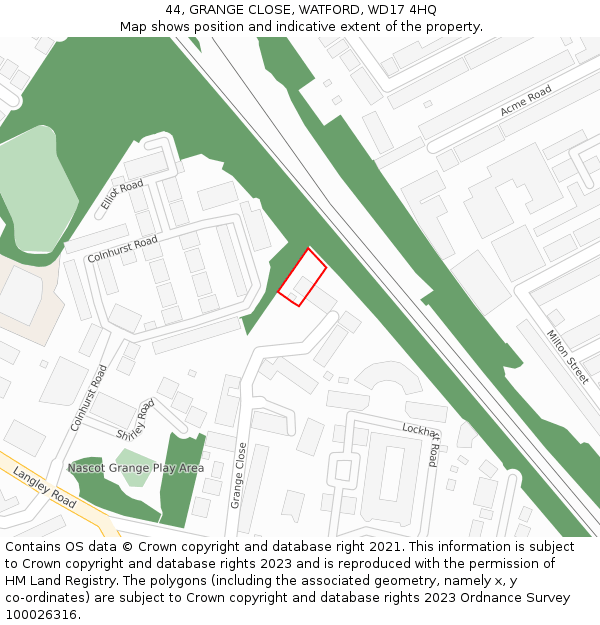 44, GRANGE CLOSE, WATFORD, WD17 4HQ: Location map and indicative extent of plot