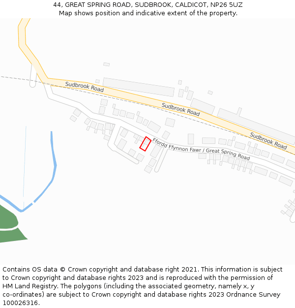 44, GREAT SPRING ROAD, SUDBROOK, CALDICOT, NP26 5UZ: Location map and indicative extent of plot