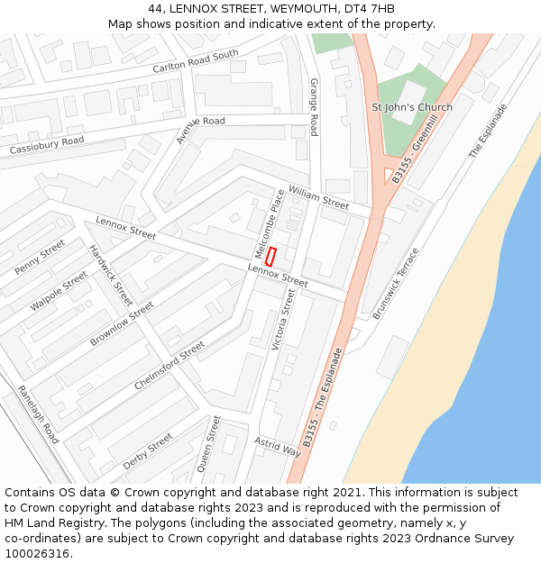 44, LENNOX STREET, WEYMOUTH, DT4 7HB: Location map and indicative extent of plot