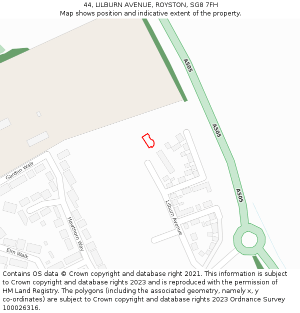 44, LILBURN AVENUE, ROYSTON, SG8 7FH: Location map and indicative extent of plot