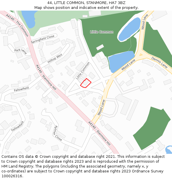 44, LITTLE COMMON, STANMORE, HA7 3BZ: Location map and indicative extent of plot