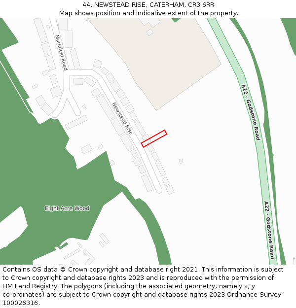 44, NEWSTEAD RISE, CATERHAM, CR3 6RR: Location map and indicative extent of plot