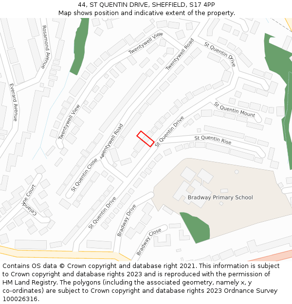 44, ST QUENTIN DRIVE, SHEFFIELD, S17 4PP: Location map and indicative extent of plot