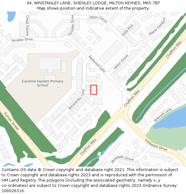 44, WINSTANLEY LANE, SHENLEY LODGE, MILTON KEYNES, MK5 7BT: Location map and indicative extent of plot