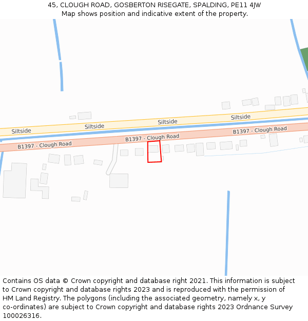 45, CLOUGH ROAD, GOSBERTON RISEGATE, SPALDING, PE11 4JW: Location map and indicative extent of plot