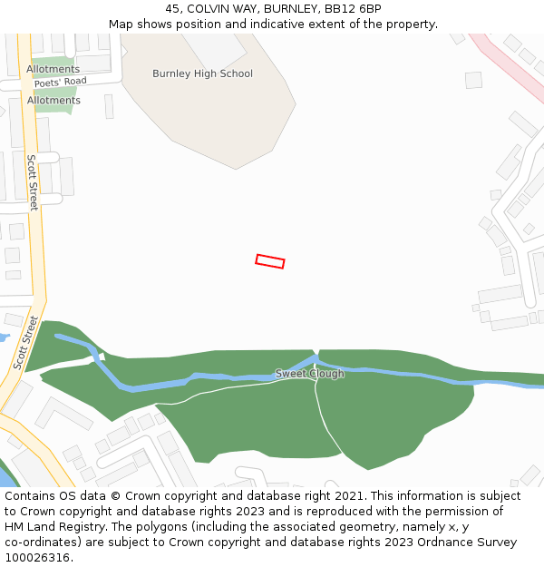 45, COLVIN WAY, BURNLEY, BB12 6BP: Location map and indicative extent of plot