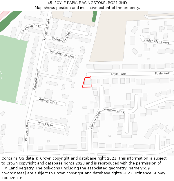 45, FOYLE PARK, BASINGSTOKE, RG21 3HD: Location map and indicative extent of plot