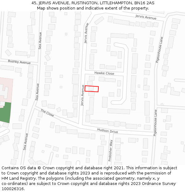 45, JERVIS AVENUE, RUSTINGTON, LITTLEHAMPTON, BN16 2AS: Location map and indicative extent of plot