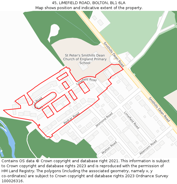 45, LIMEFIELD ROAD, BOLTON, BL1 6LA: Location map and indicative extent of plot