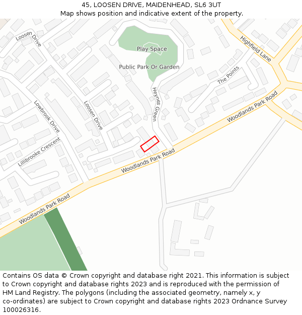 45, LOOSEN DRIVE, MAIDENHEAD, SL6 3UT: Location map and indicative extent of plot