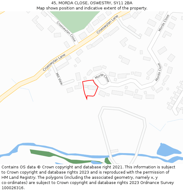 45, MORDA CLOSE, OSWESTRY, SY11 2BA: Location map and indicative extent of plot