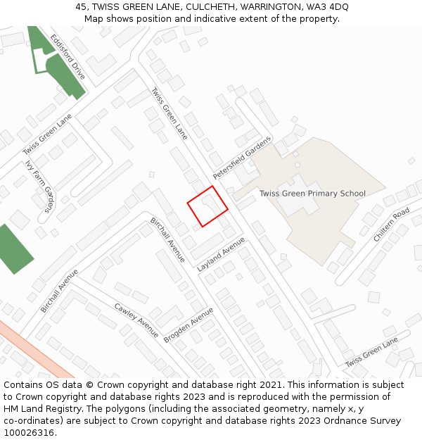 45, TWISS GREEN LANE, CULCHETH, WARRINGTON, WA3 4DQ: Location map and indicative extent of plot