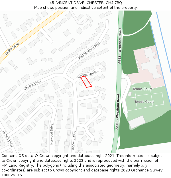 45, VINCENT DRIVE, CHESTER, CH4 7RQ: Location map and indicative extent of plot