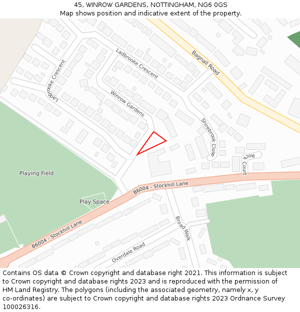 45, WINROW GARDENS, NOTTINGHAM, NG6 0GS: Location map and indicative extent of plot