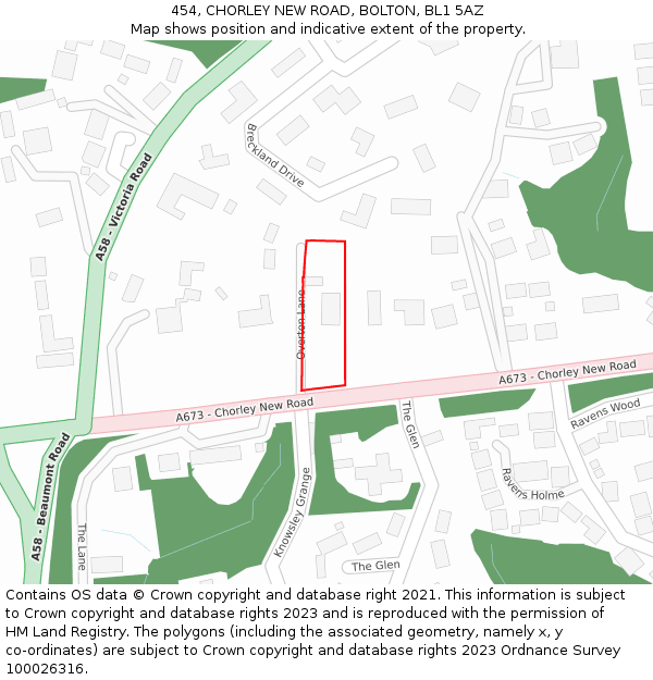 454, CHORLEY NEW ROAD, BOLTON, BL1 5AZ: Location map and indicative extent of plot