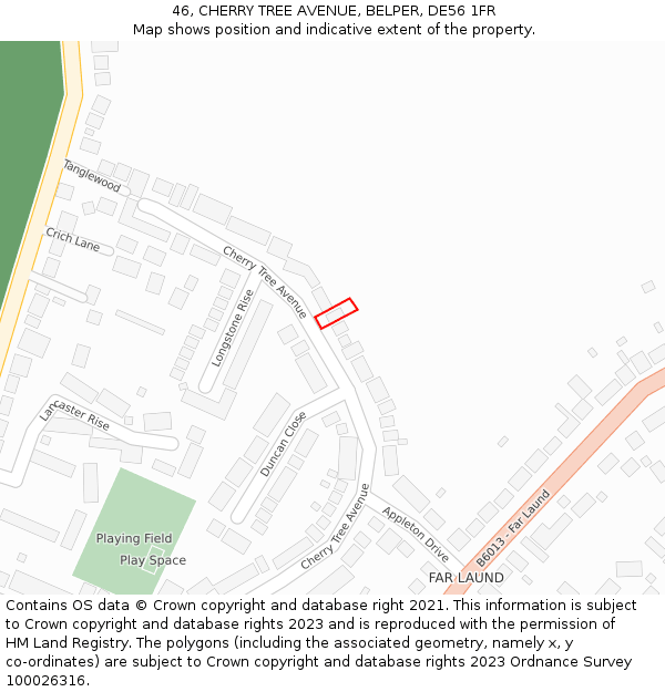 46, CHERRY TREE AVENUE, BELPER, DE56 1FR: Location map and indicative extent of plot