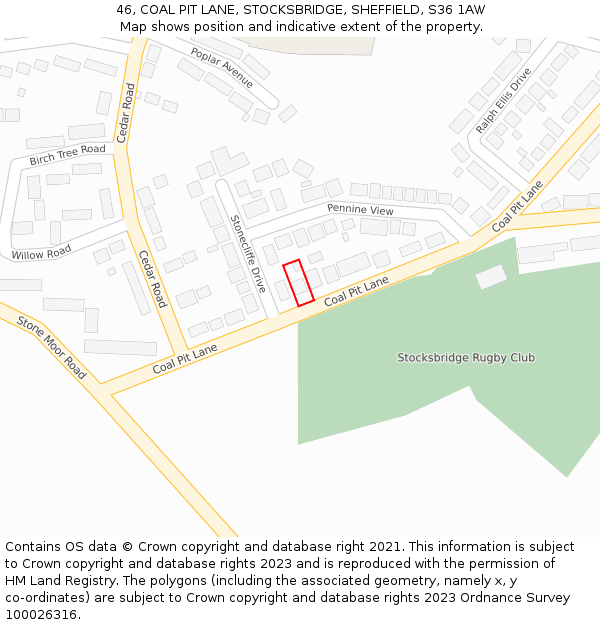 46, COAL PIT LANE, STOCKSBRIDGE, SHEFFIELD, S36 1AW: Location map and indicative extent of plot