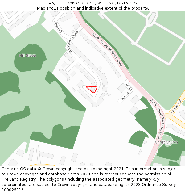 46, HIGHBANKS CLOSE, WELLING, DA16 3ES: Location map and indicative extent of plot