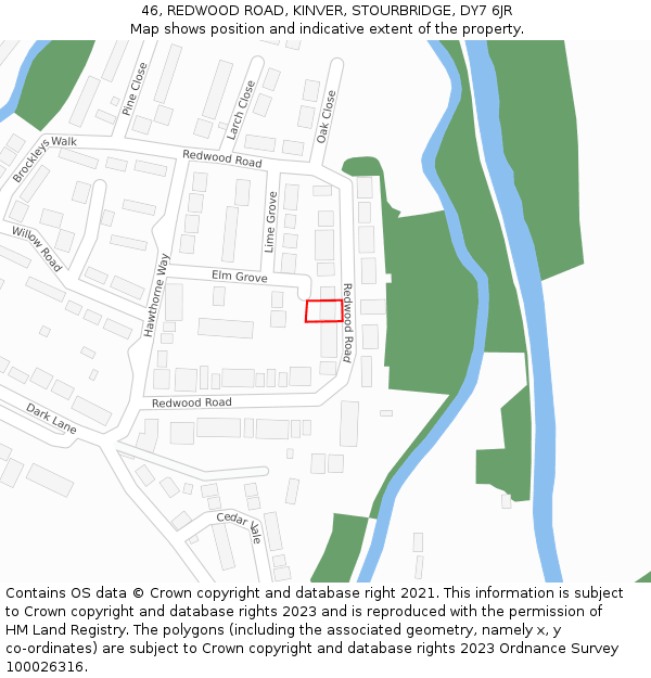 46, REDWOOD ROAD, KINVER, STOURBRIDGE, DY7 6JR: Location map and indicative extent of plot