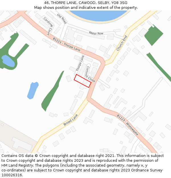 46, THORPE LANE, CAWOOD, SELBY, YO8 3SG: Location map and indicative extent of plot