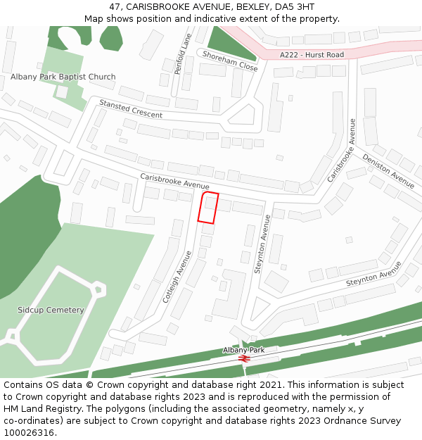 47, CARISBROOKE AVENUE, BEXLEY, DA5 3HT: Location map and indicative extent of plot