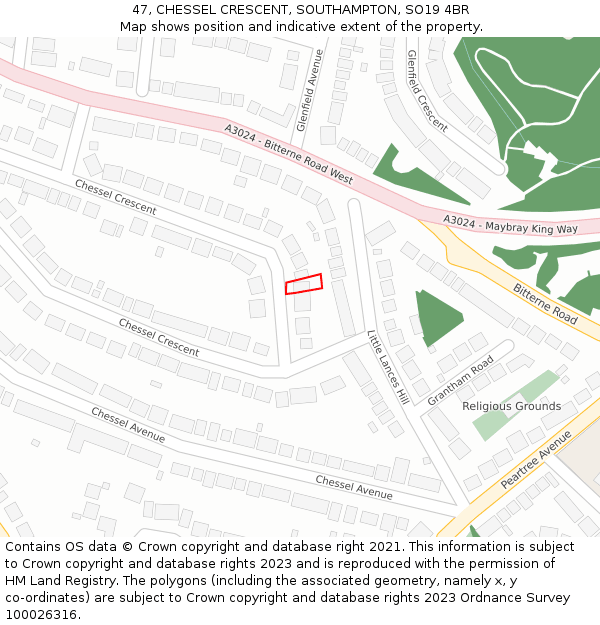 47, CHESSEL CRESCENT, SOUTHAMPTON, SO19 4BR: Location map and indicative extent of plot