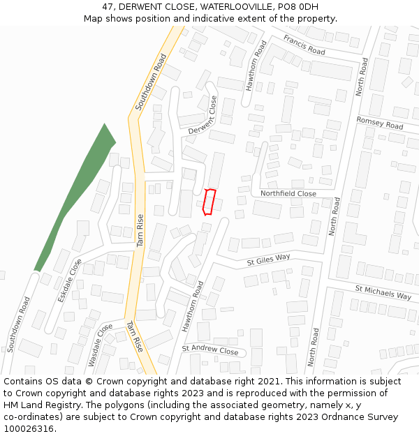 47, DERWENT CLOSE, WATERLOOVILLE, PO8 0DH: Location map and indicative extent of plot