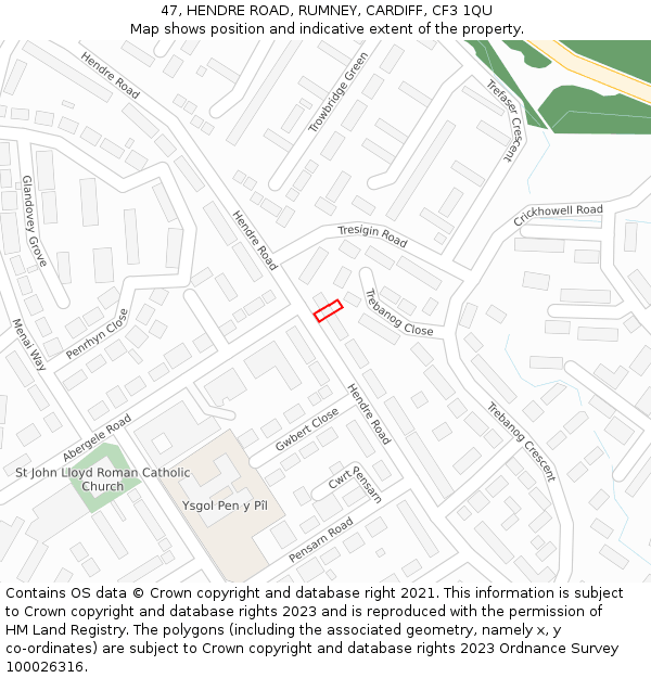 47, HENDRE ROAD, RUMNEY, CARDIFF, CF3 1QU: Location map and indicative extent of plot