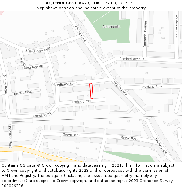 47, LYNDHURST ROAD, CHICHESTER, PO19 7PE: Location map and indicative extent of plot