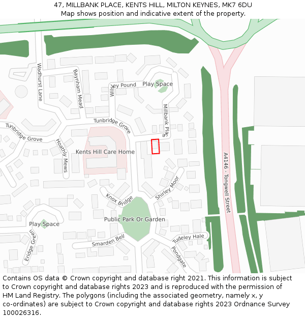 47, MILLBANK PLACE, KENTS HILL, MILTON KEYNES, MK7 6DU: Location map and indicative extent of plot