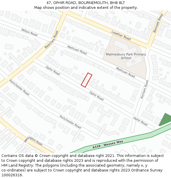 47, OPHIR ROAD, BOURNEMOUTH, BH8 8LT: Location map and indicative extent of plot