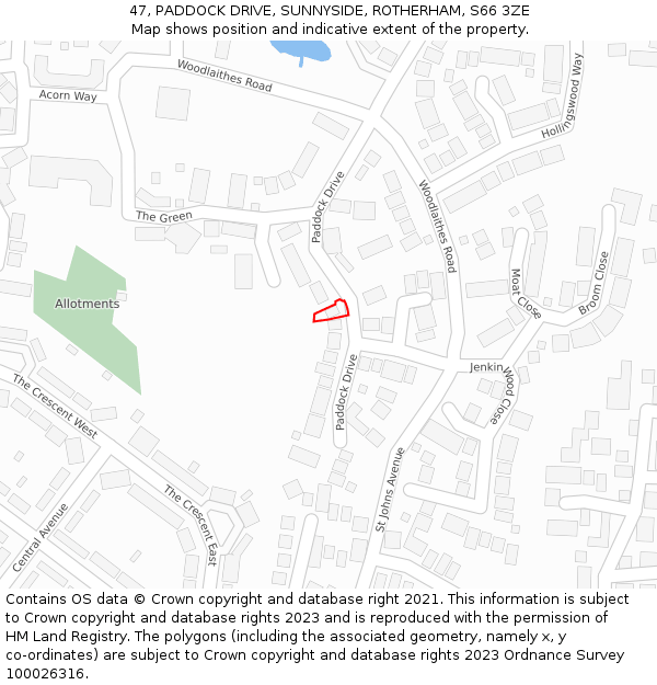 47, PADDOCK DRIVE, SUNNYSIDE, ROTHERHAM, S66 3ZE: Location map and indicative extent of plot