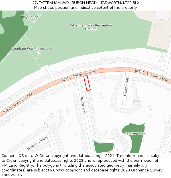 47, TATTENHAM WAY, BURGH HEATH, TADWORTH, KT20 5LX: Location map and indicative extent of plot