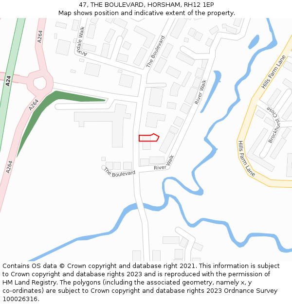 47, THE BOULEVARD, HORSHAM, RH12 1EP: Location map and indicative extent of plot