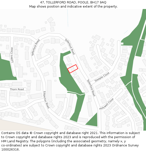 47, TOLLERFORD ROAD, POOLE, BH17 9AQ: Location map and indicative extent of plot