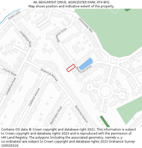 48, BEAUMONT DRIVE, WORCESTER PARK, KT4 8FG: Location map and indicative extent of plot