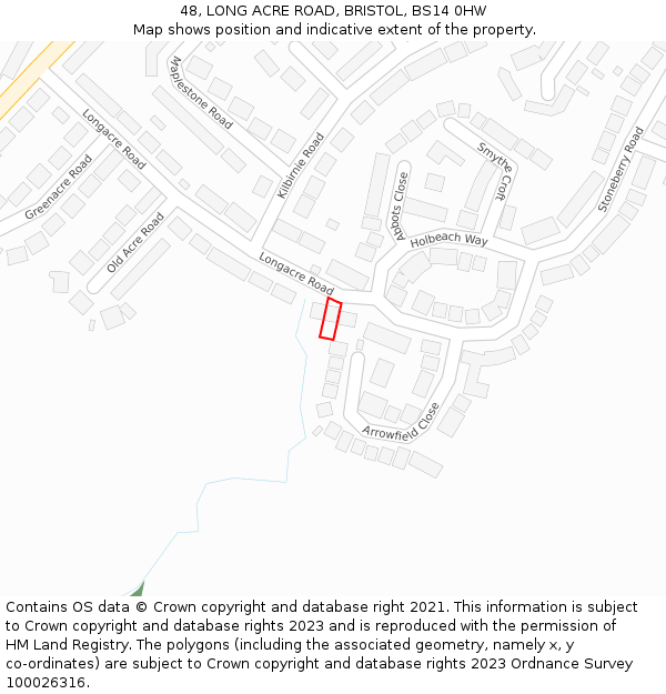 48, LONG ACRE ROAD, BRISTOL, BS14 0HW: Location map and indicative extent of plot